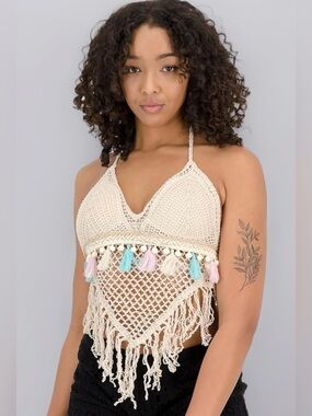 Boho Crochet Halter Top Size XS-M